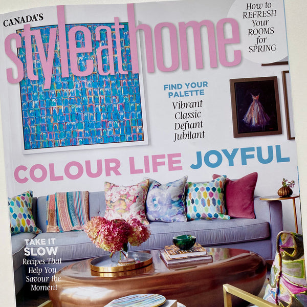 Cori Halpern feature magazine spread in Style at Home, featuring Apart print by Janet Taylor.