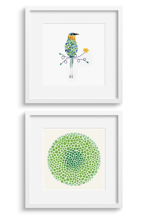 Art pair featuring prints by Ana Matamoros and Bloom print by Janet Taylor