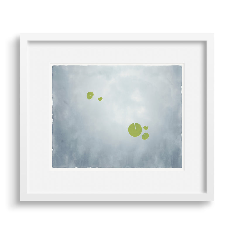 White-framed version of “Apart”, an image of water lilies. Limited Edition Archival Print, by Janet Taylor | Household Art.