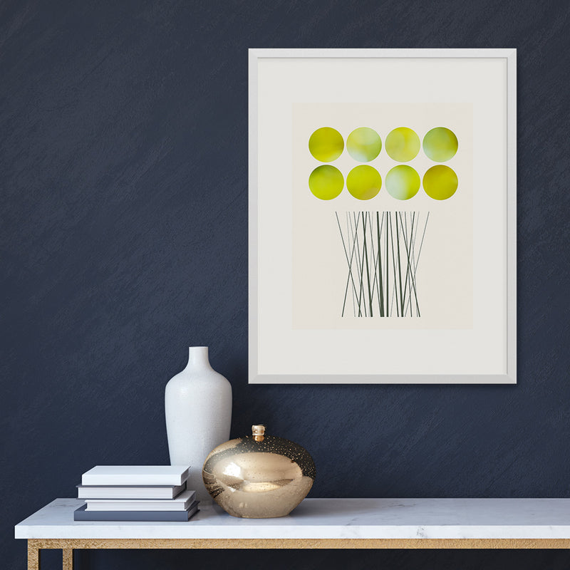 Bouquet fine art print in a white frame on a dark wall by Janet Taylor | Household Art..    
