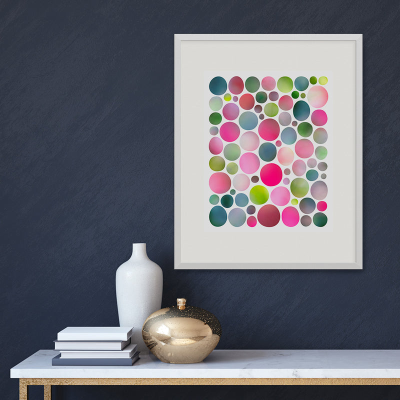 In the Garden fine art print in a white frame on a dark wall, by Janet Taylor | Household Art.  