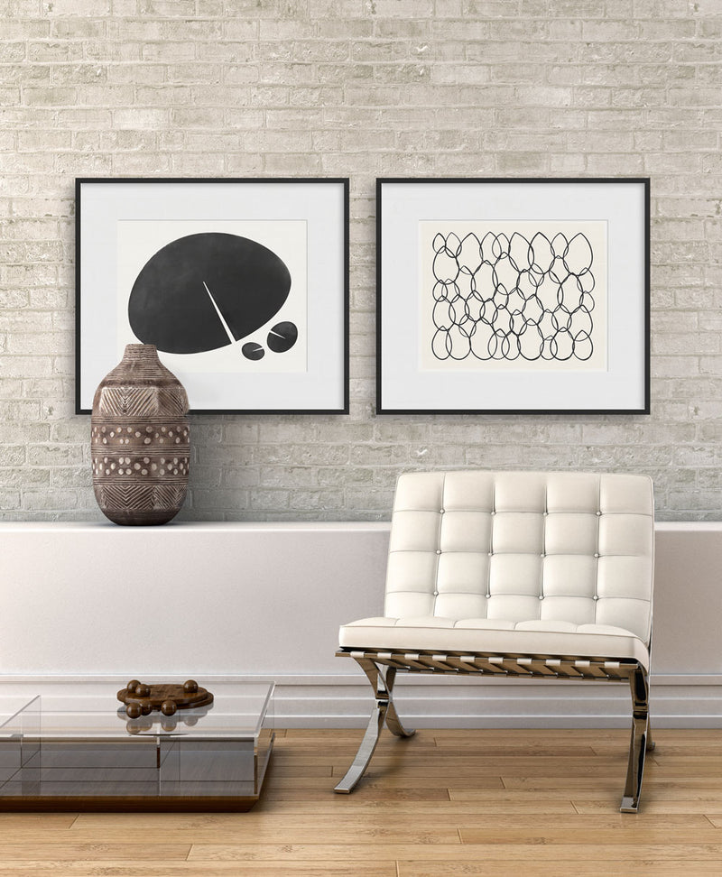 Living room with Lily Leaf Graphic and Glory Graphic prints by Janet Taylor / Household Art.