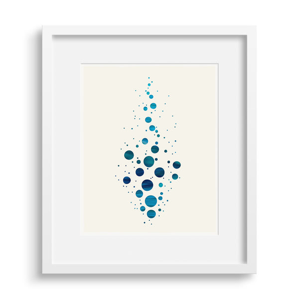 White framed version of Splash, a modern graphic inspired by the pattern of rain on a window by the sea, by Janet Taylor | Household Art.