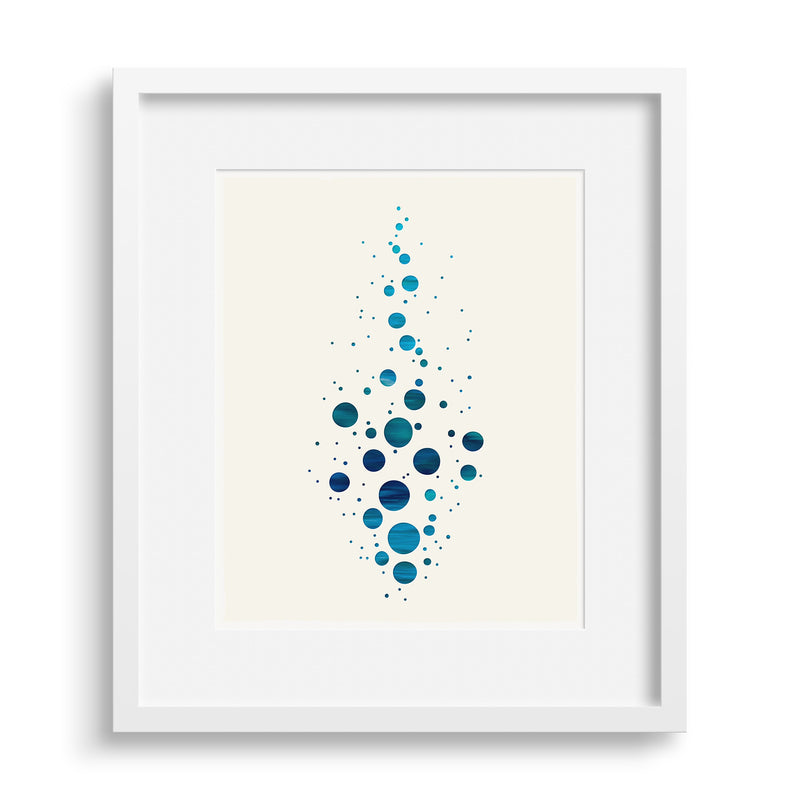 White framed version of Splash, a modern graphic inspired by the pattern of rain on a window by the sea, by Janet Taylor | Household Art.