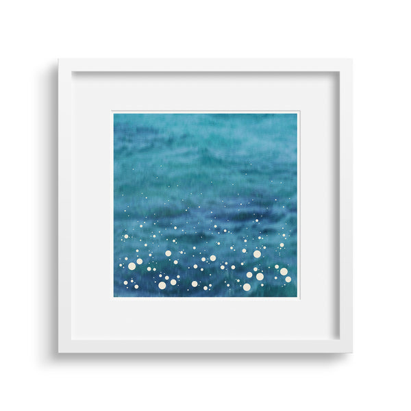 White framed version of ‘Spray’, a modern print Inspired by the spray shown up by the sea as it crashes into the shore, by Janet Taylor | Household Art.