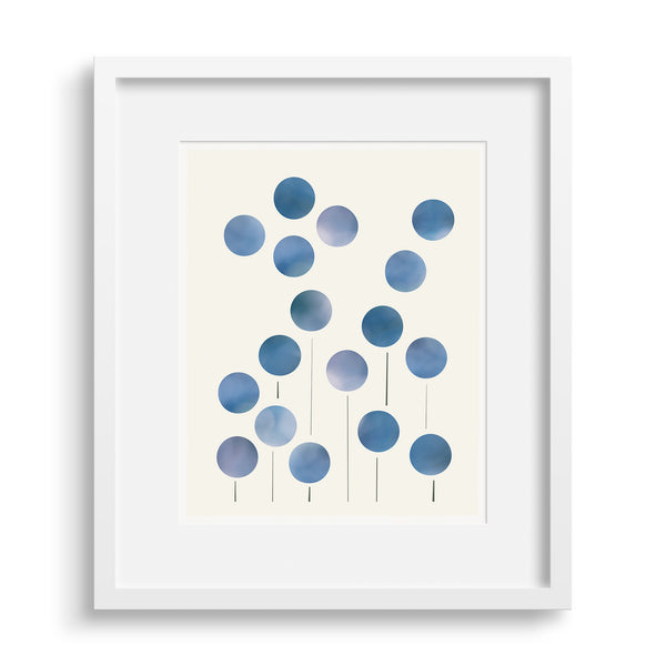 Framed version of 'The Way We Were', a stylized graphic print of forget-me-nots by Janet Taylor | Household Art.