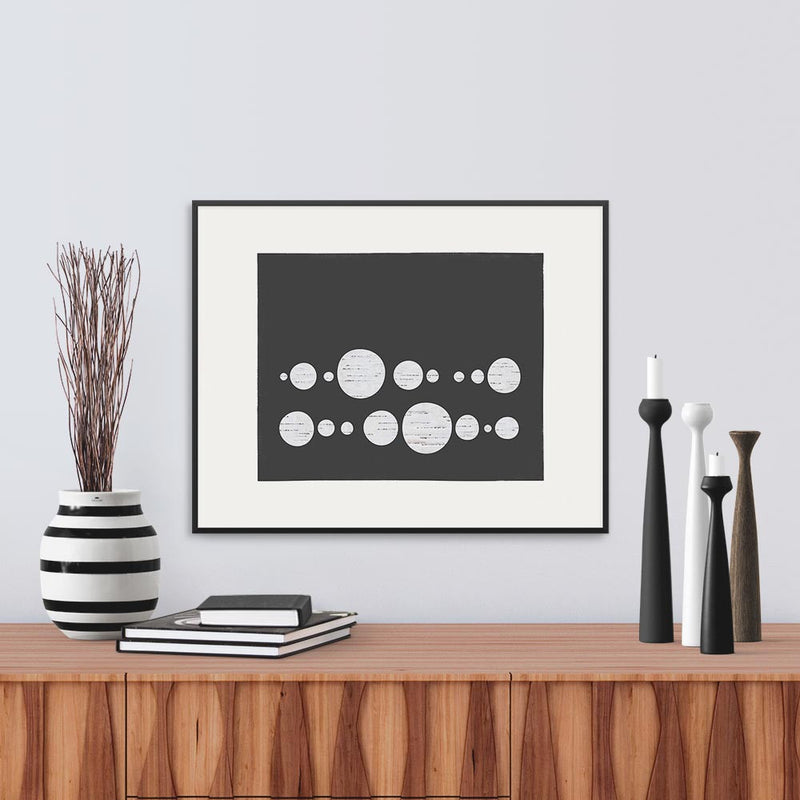 Framed view of Limited Edition print inspired by a line of droplets, by Janet Taylor | Household Art.