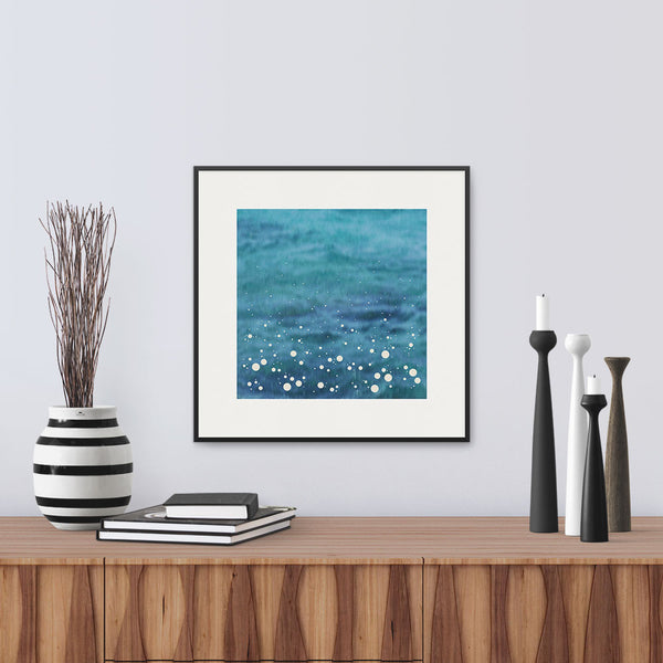 Framed version of ‘Spray’, a modern print Inspired by the spray shown up by the sea as it crashes into the shore, by Janet Taylor | Household Art.
